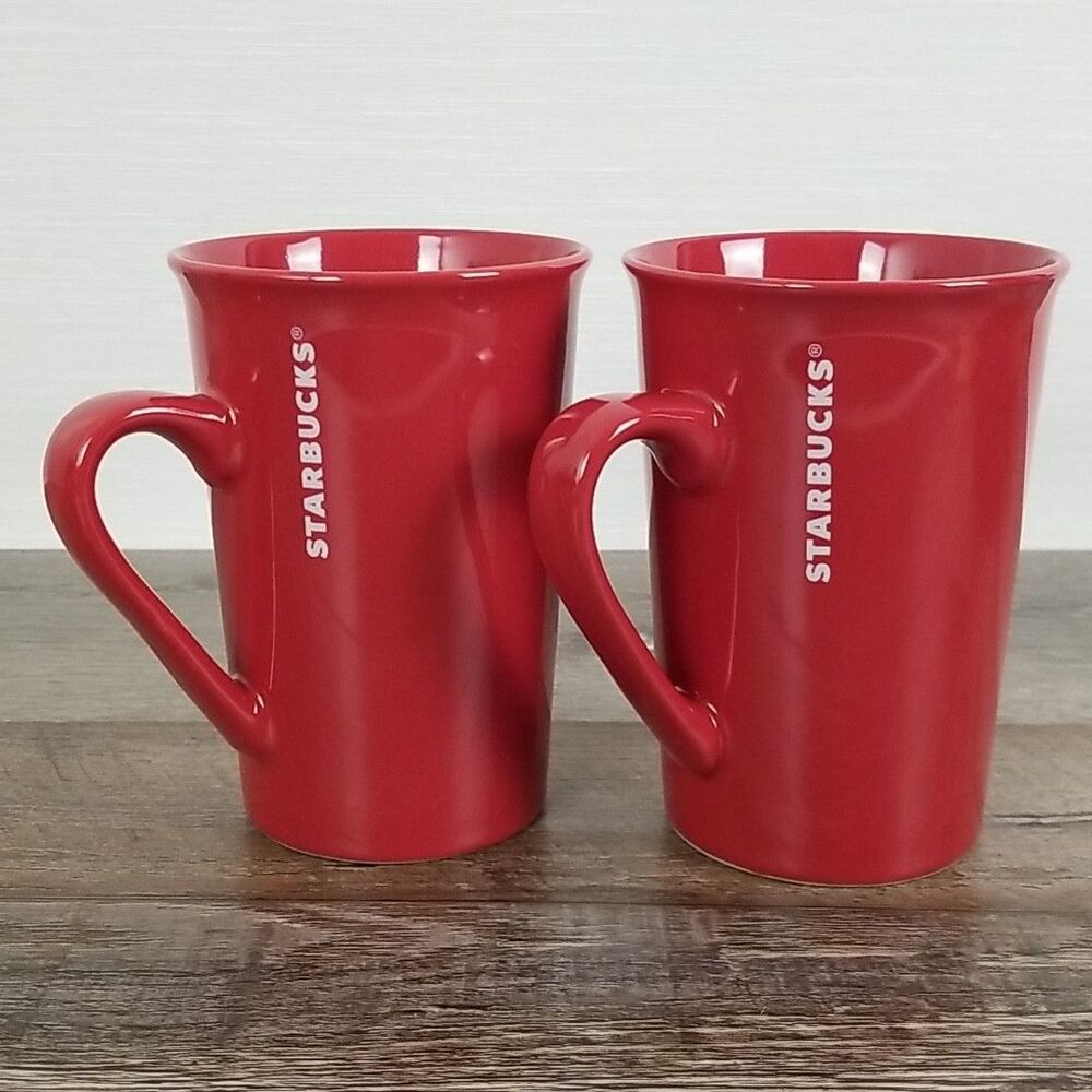 Starbucks Ceramic Coffee Tea Mugs Apple Red 16 Oz 2 Cups